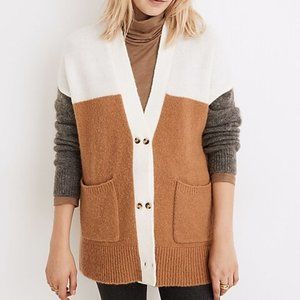 Madewell Allston Double-Button Cardigan Sweater Pocket Colorblock Wool Blend